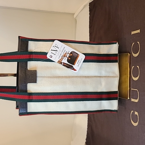 GUCCI 90S VINTAGE REVERSE SHERRY SHOPPER STYLE CREAM CANVAS/GG COATED CANVAS - Picture 5 of 17